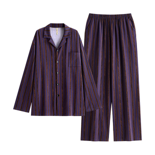 家乐芬睡衣男士春秋款纯棉长袖家居服男款时尚大码条纹套装高级感
