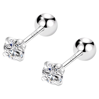 纯银钻石睡觉免摘小耳环螺丝拧扣