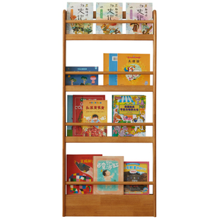 全实木书架宝宝绘本收纳架落地儿童极窄置物架一体靠墙门后杂志架