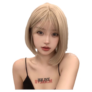 哼唧 浅色短发假发女短发lolita圆脸假发全头套式学生头网红假发
