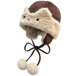 可爱卡通兔子毛绒帽子女士冬季加绒加厚保暖护耳帽防风防寒雷锋帽