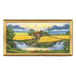 手绘新中式田园丰收图稻田风水风景油画聚宝盆客厅办公室家居挂画