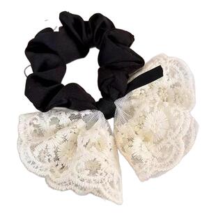 甜美蝴蝶结千金发圈蕾丝双层温柔韩版皮筋时尚刺绣复古发绳气质