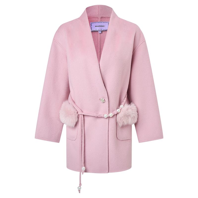 【商场同款】MAXRIENY羊绒羊毛大衣廓形25冬款狐狸毛口袋毛呢外套