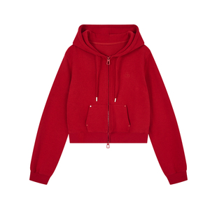 樱桃KIRSH 红色开衫连帽外套抽绳卫裤女2026早春韩系圣诞卫衣套装