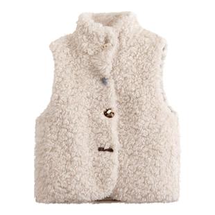 有耳uare原创设计 泰迪小卷毛 正反两穿异形扣毛绒立领马甲外套