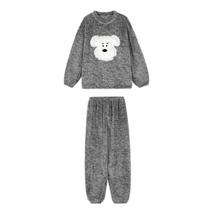 JoyceBra可爱毛绒小狗珊瑚绒睡衣女秋冬季加厚防寒圆领家居服套装