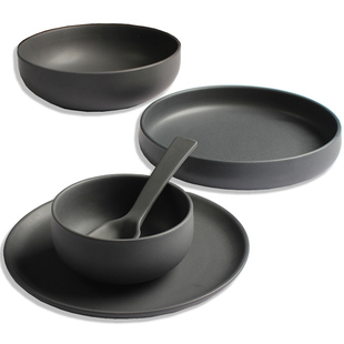 北欧餐具盘黑色碗碟餐具套装ins日式简约碗筷套装2/4/6人家用餐具