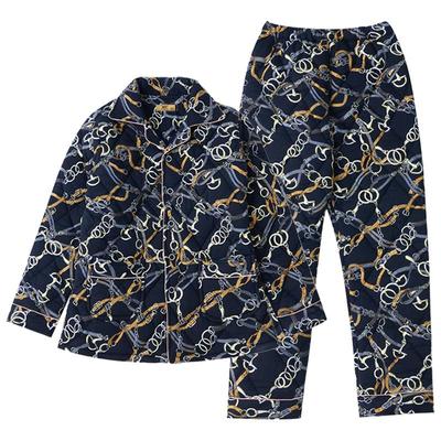 活性印染纯棉夹棉睡衣男秋冬加厚