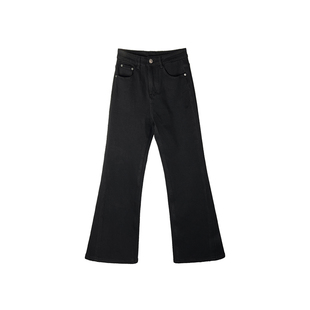 升级！超柔绒~黑色微喇叭牛仔裤女冬加绒高腰弹力显瘦长裤子新款