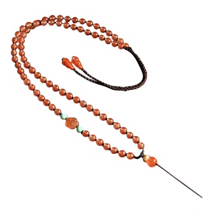 xl0010天然南红玛瑙粉嫩樱桃红原矿绿松石原创手工项链挂绳可调节