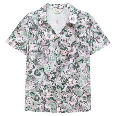 妙采短袖修身桑蚕丝真丝印花衬衫