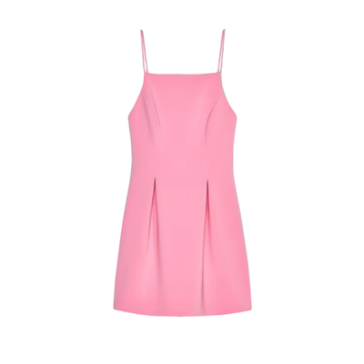 芭比粉收腰显瘦吊带连衣裙