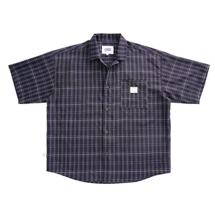 KXLFCHN日系复古格子短袖衬衫男女款夏季宽松情侣休闲古巴领衬衣