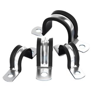 304不锈钢U型带连胶条骑马卡钢管卡扣夹箍管卡子固定电缆喉箍锁紧