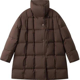 播商场同款保暖中长款高领方格绗缝24冬新款羽绒服女BDR4RD4122