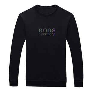 老爷车冬季加厚加绒长袖T恤男士保暖上衣男装圆领卫衣黑色打底衫