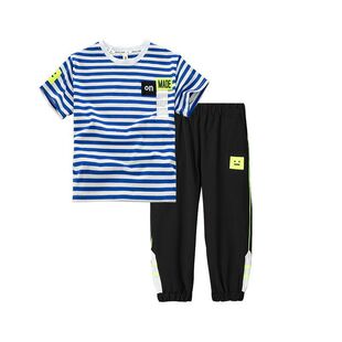 儿童装男童套装2026新款夏装帅气中大童条纹时髦纯棉运动两件套潮