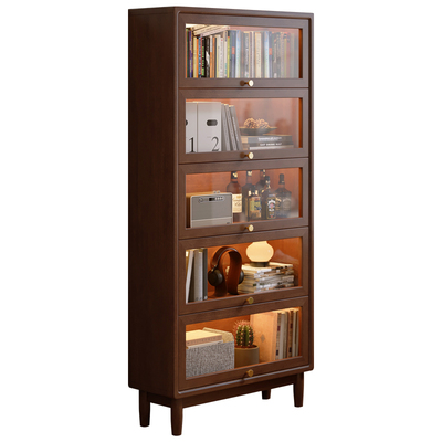 实木玻璃门中古风客厅防尘书柜