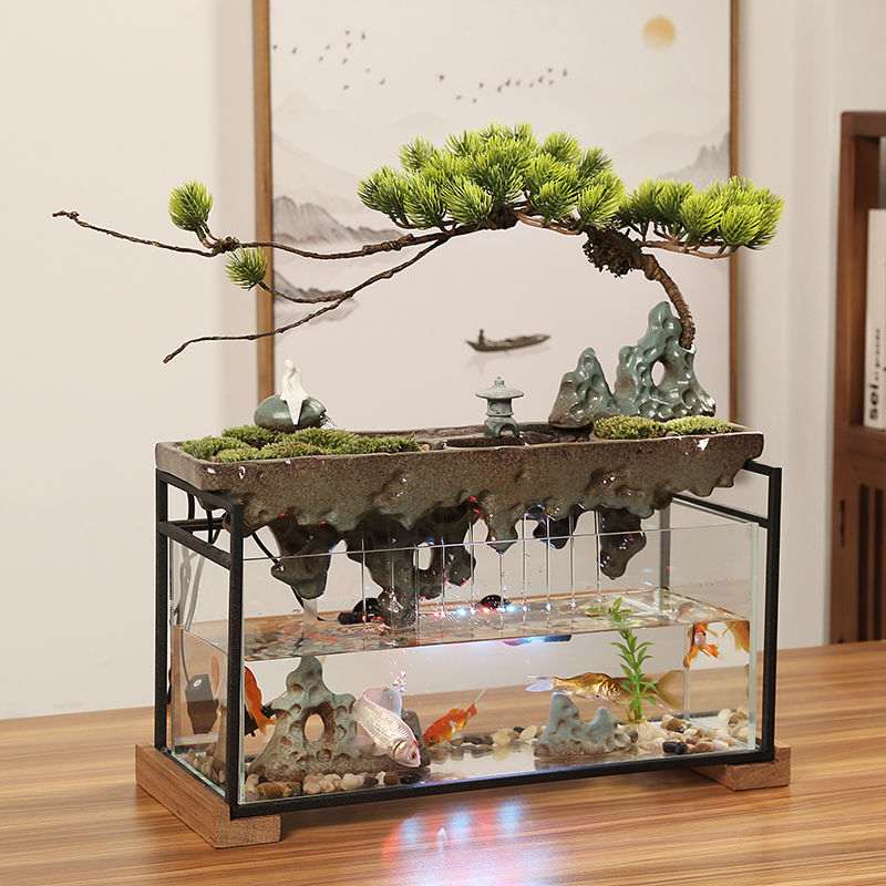 流水生财摆件客厅电视柜桌面玻璃鱼缸循环水转运招财喷泉乔迁礼品