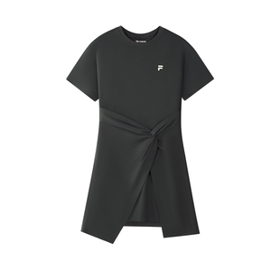 FILA FUSION斐乐潮牌女子针织连衣裙2026春季新款不规则下摆T恤裙