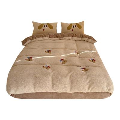 ins咖色小狗四件套牛奶绒