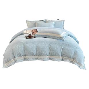 高端加厚双面牛奶绒四件套轻奢冬季加绒被套雕花床笠保暖床单床品