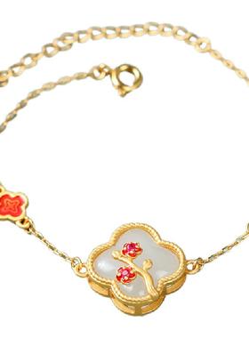 2025夏季新品宫廷国潮古风配饰四叶草镶嵌仿和田玉设计感小众手链