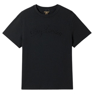 BOYLONDON简约黑色字母烫钻宽松短袖2026春夏新款男女T恤N01012