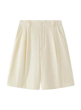 艾莱依新中式防晒西装裤女夏新款国风简约时尚直筒短裤显瘦upf40+
