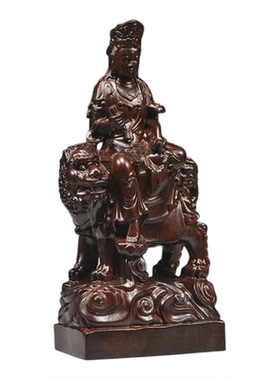 定制黑檀木文殊普贤菩萨骑大象