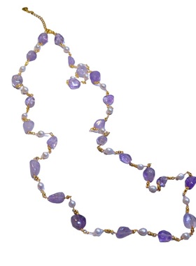 优雅精致长款项链紫水晶珍珠衣服挂链高端毛衣链简单大方女款礼物