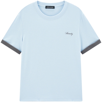 【商场同款】太平鸟25秋季新款女士撞色刺绣图案短袖T恤A1CNF3136