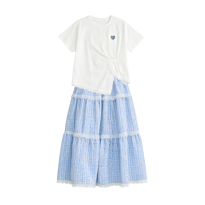初中生甜美可爱风两件套女2026夏季少女短袖t恤蛋糕裙子套装洋气