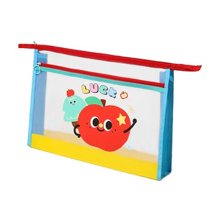 Missart 苹果双层科目分类袋A4透明网纱文件收纳袋拉链式小学生初中生专用大容量学科试卷资料书本作业袋子