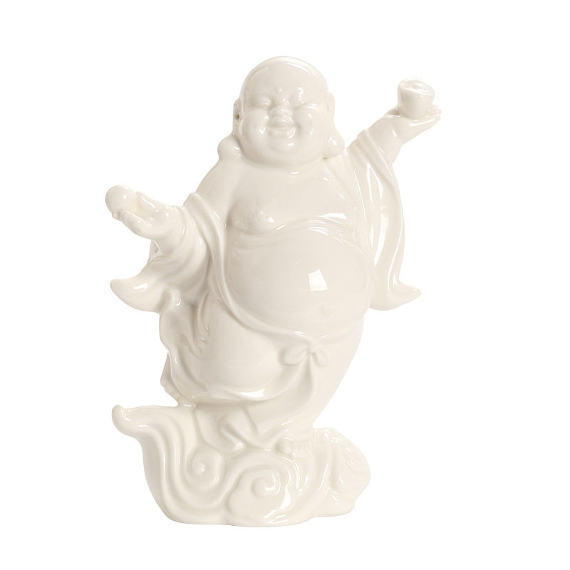 陶瓷佛像笑佛欢喜佛弥勒佛幸福佛招财佛家居桌面装饰工艺摆件白瓷