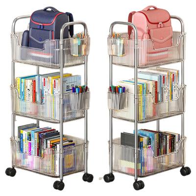 亚克力书包置物架落地可移动小推车学生放书本收纳架家用多层书架
