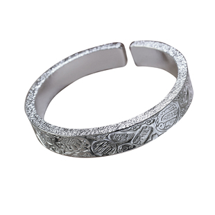 999足银实心吉言手镯女开口宽银饰纸醉金迷锤纹镯子男纯手工