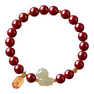 庆祥泰和田玉小马朱砂手串女款正品官方旗舰店2026本命年马年手链