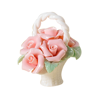 陶瓷手工花篮家居装饰花艺小摆件车载客厅桌面电视柜仿真花朵摆件