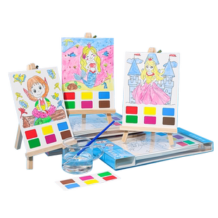 儿童水彩涂色本便签涂鸦画画填色幼儿园自带颜料神奇水粉笔绘画本