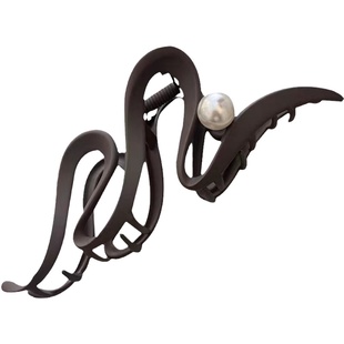 小众设计感线条珍珠抓夹大号ins磨砂发夹女2025后脑勺丝绒鲨鱼夹