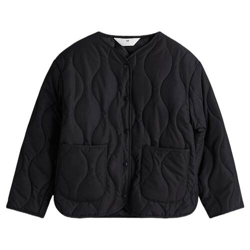 HM童装儿童女童棉服冬季无领V领单排扣长袖绗缝外套1294402