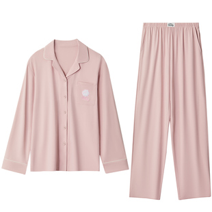 红豆柔柔棉情侣睡衣棉莫代尔长袖男女超柔软磨毛家居服套装春秋款