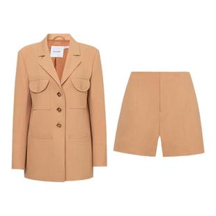 TOP家 高及通勤 复古简约微弹细斜纹西装+高腰短裤女2023早春套装