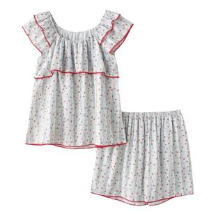 甜美荷叶花边小飞袖睡衣女夏季纯棉纱布薄款吊带短裤家居服套装