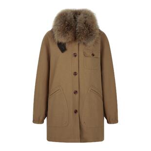 solighter 法式貉子毛领加厚外套女秋冬2025新款翻领加绒宽松外套