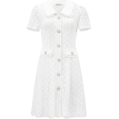 娃娃领休闲清新白色蕾丝连衣裙
