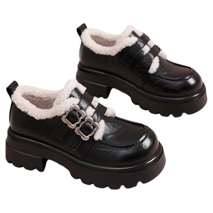 星期六官方正品女鞋5.8CM增高加绒乐福鞋2024冬季新款单鞋小皮鞋