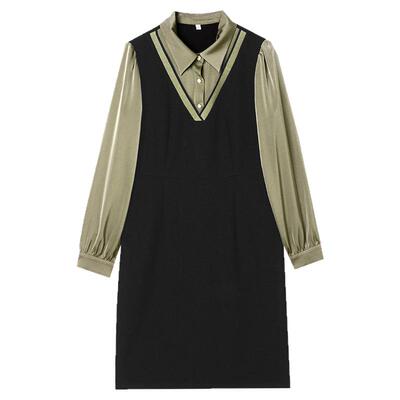 气质假两件修身中裙连衣裙